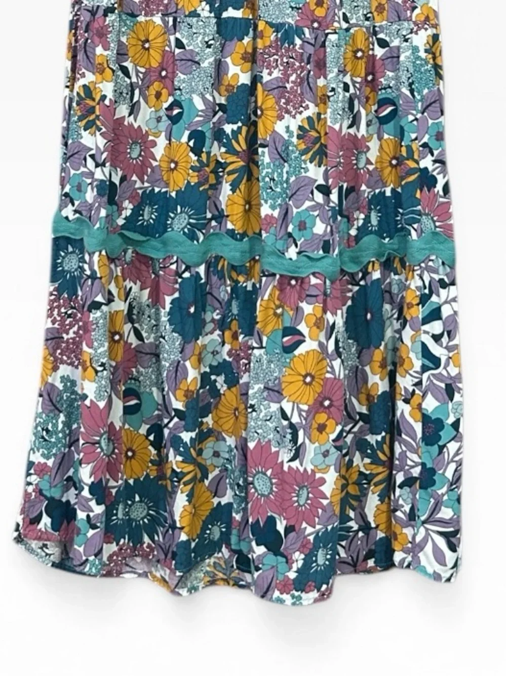 Umgee Floral Print Ric Rac Midi Dress Ruffle Ruffle Sleeve Size Small - Picture 8 of 13